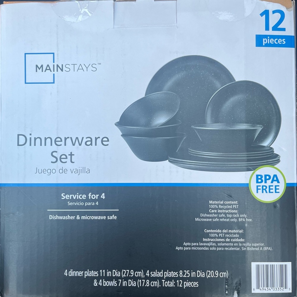 Mainstays 12-Piece Eco-Friendly
Dinnerware Set, Black